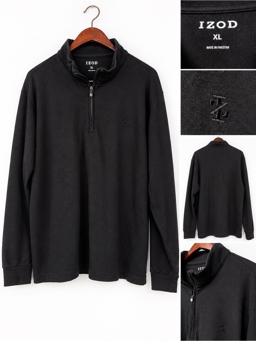 IZOD Men’s XL Black Quarter Zip Pullover Tonal Logo Long Sleeve